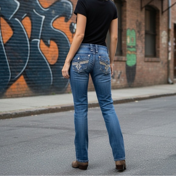 Rock Revival Skinny Jeans Women’s Size 26 Embellished Flap Pockets - Picture 1 of 12